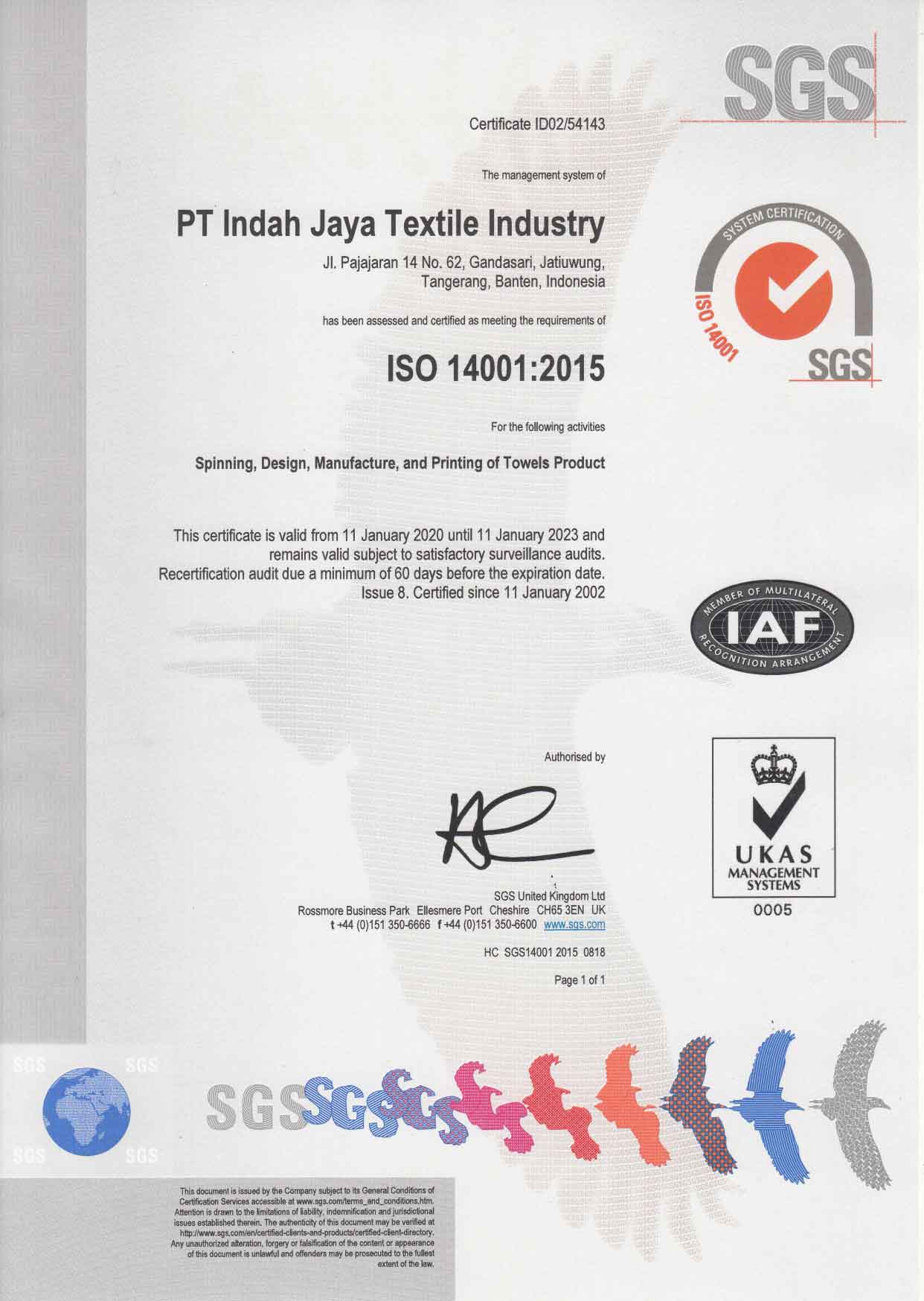 ISO 14001 Certificate